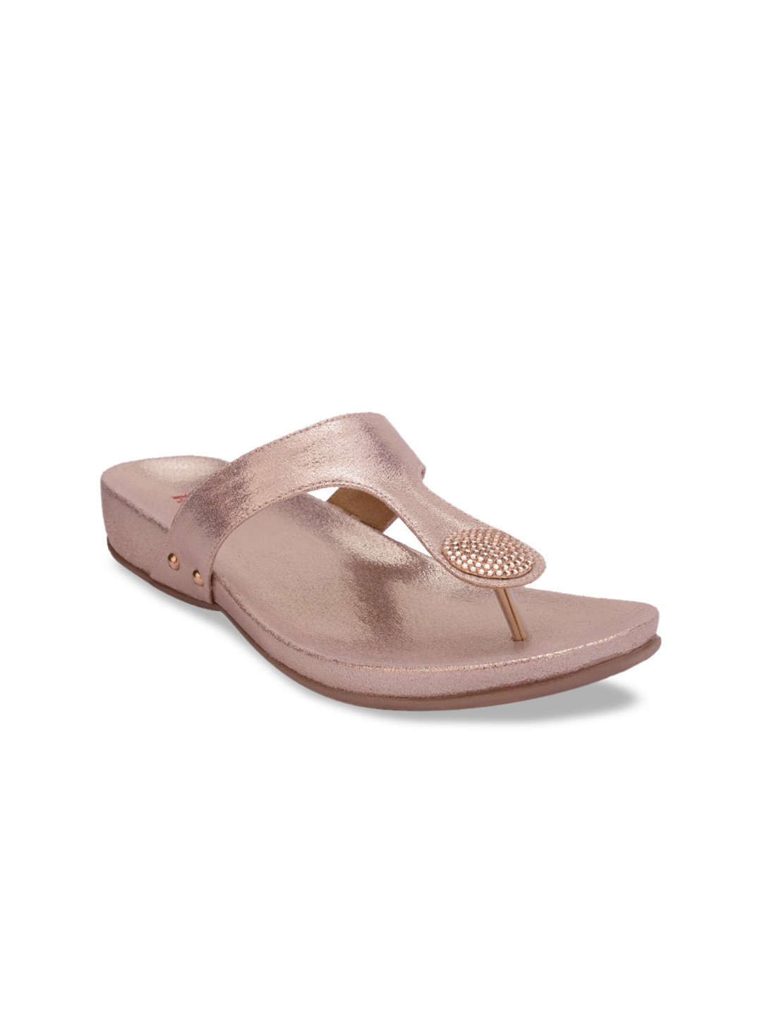 Rocia Women Rose Gold Solid T-Strap Flats