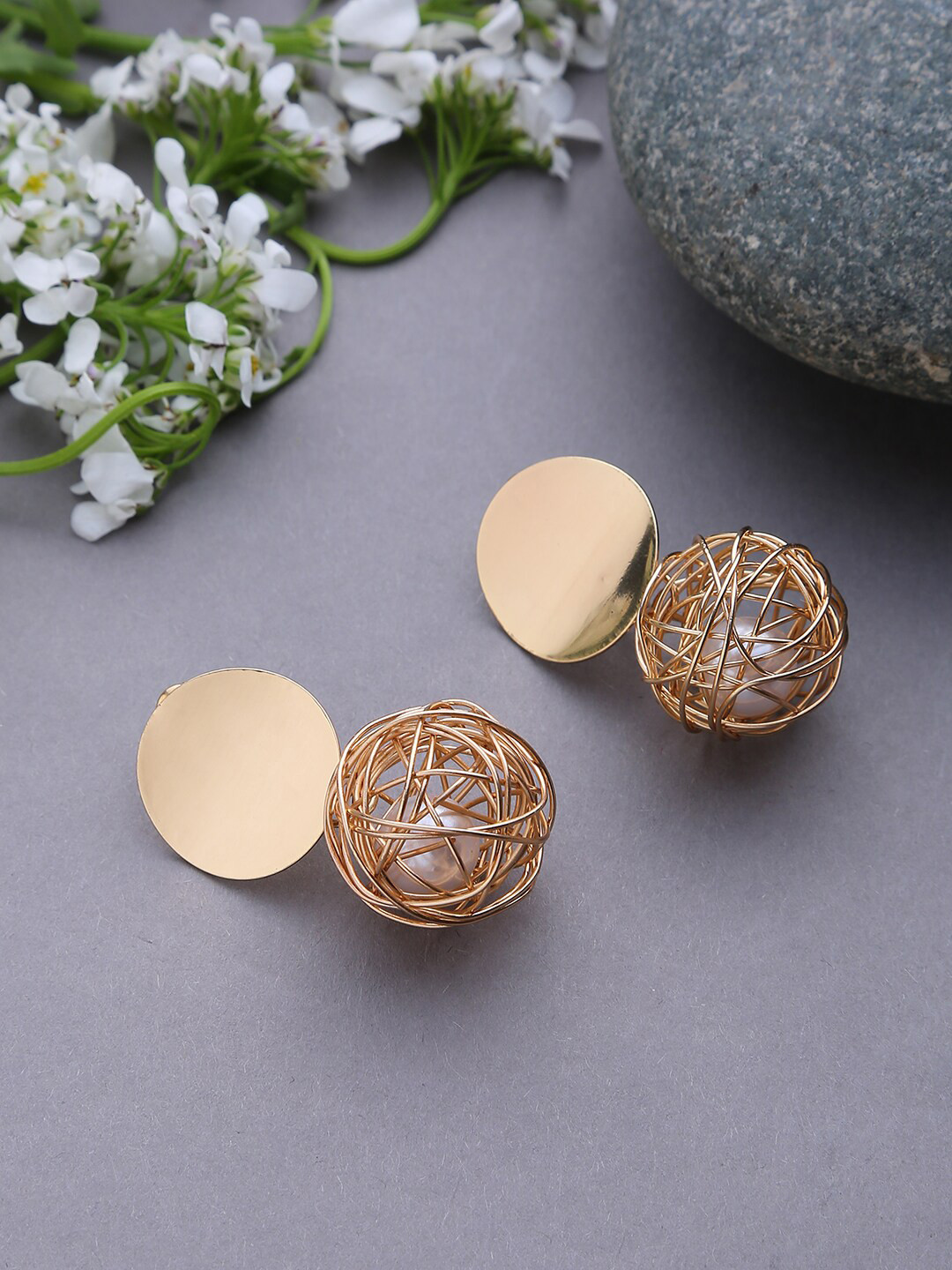 SOHI Gold-Plated Contemporary Drop Earrings