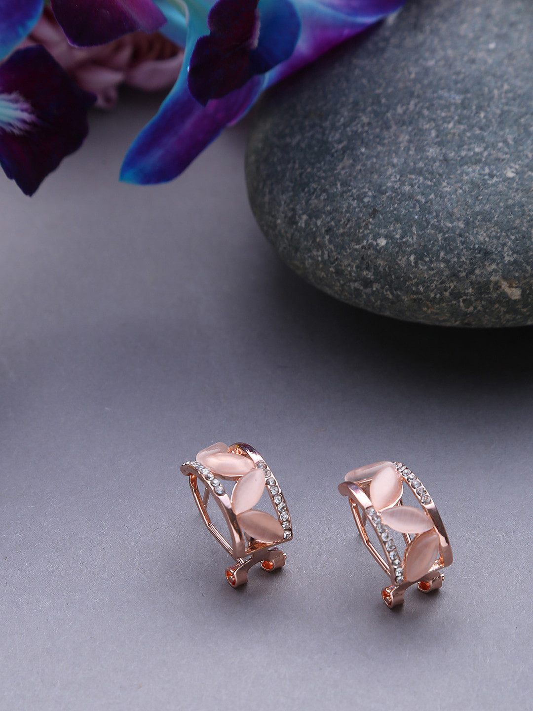 SOHI Rose Gold-Plated Petal Shaped Studs Earrings