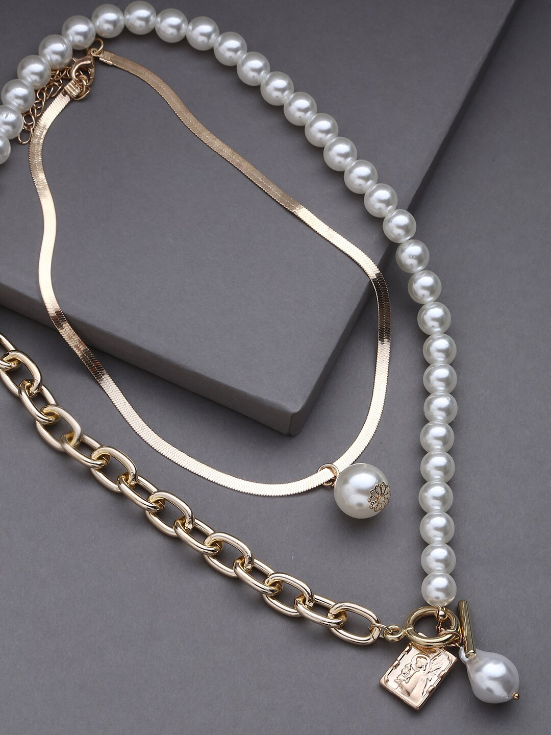 SOHI Set Of 2 Gold-Toned & White Pearls Chains