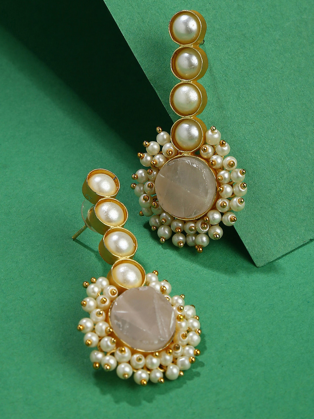 SOHI Gold-Toned & Plated Stone Studded Contemporary Drop Earrings
