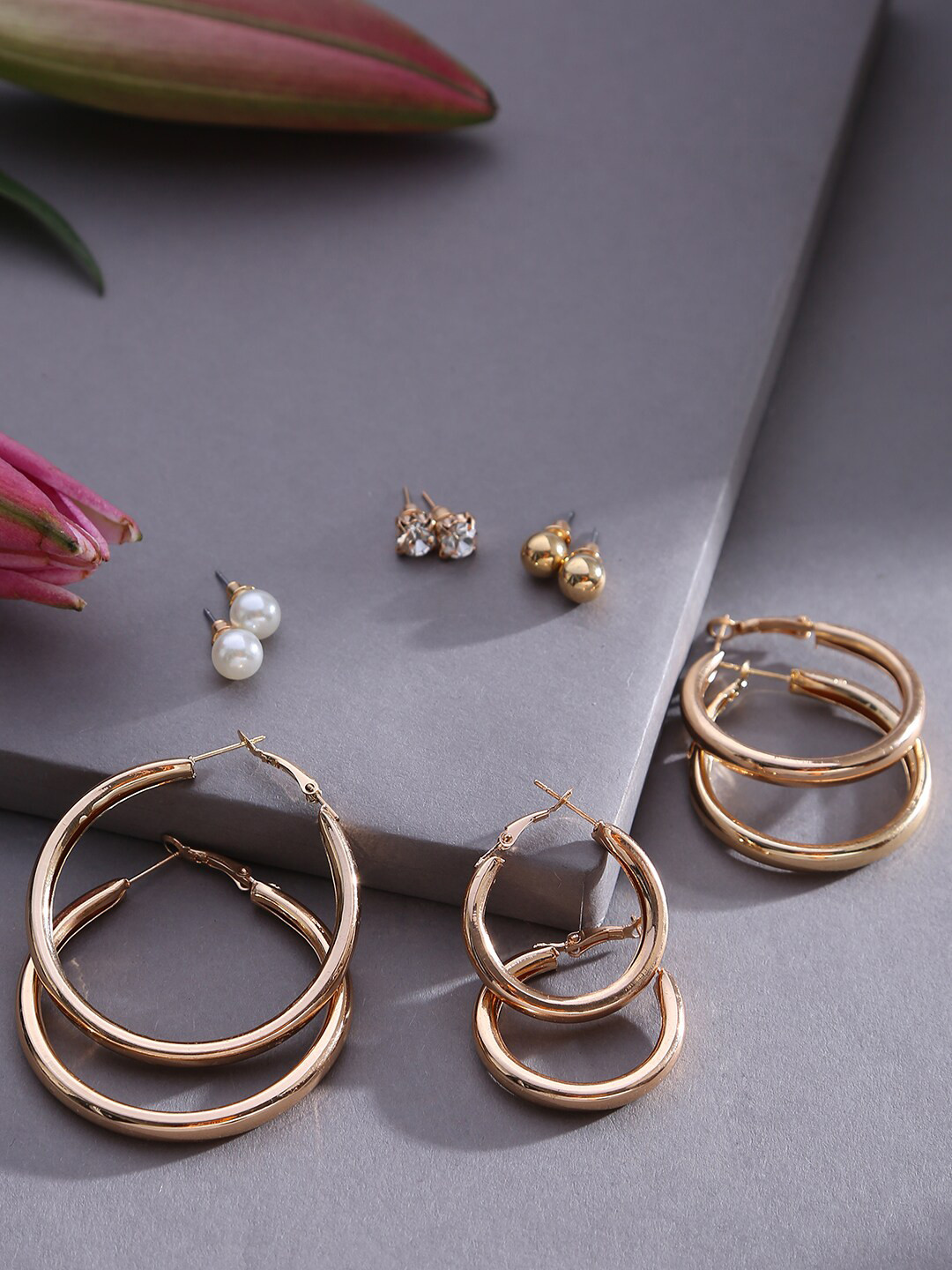 SOHI Set of 6 Gold-Plated Designer Contemporary Earrings