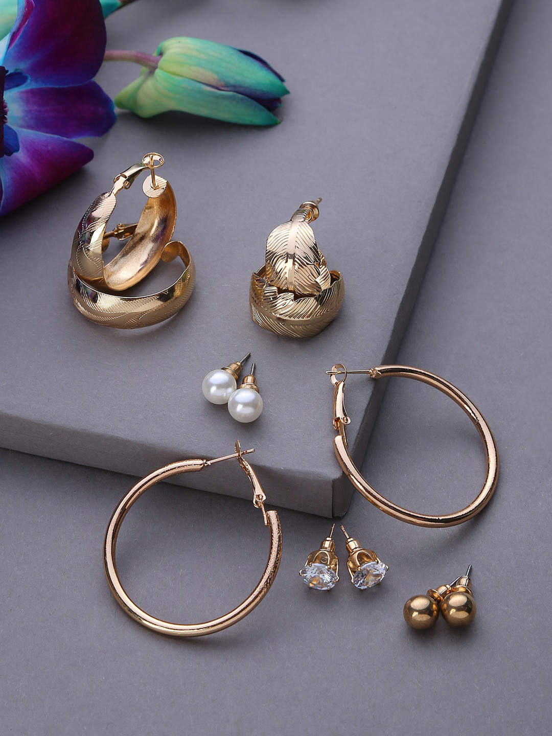 SOHI Gold-Plated Set Of 6 Contemporary Drop Earrings