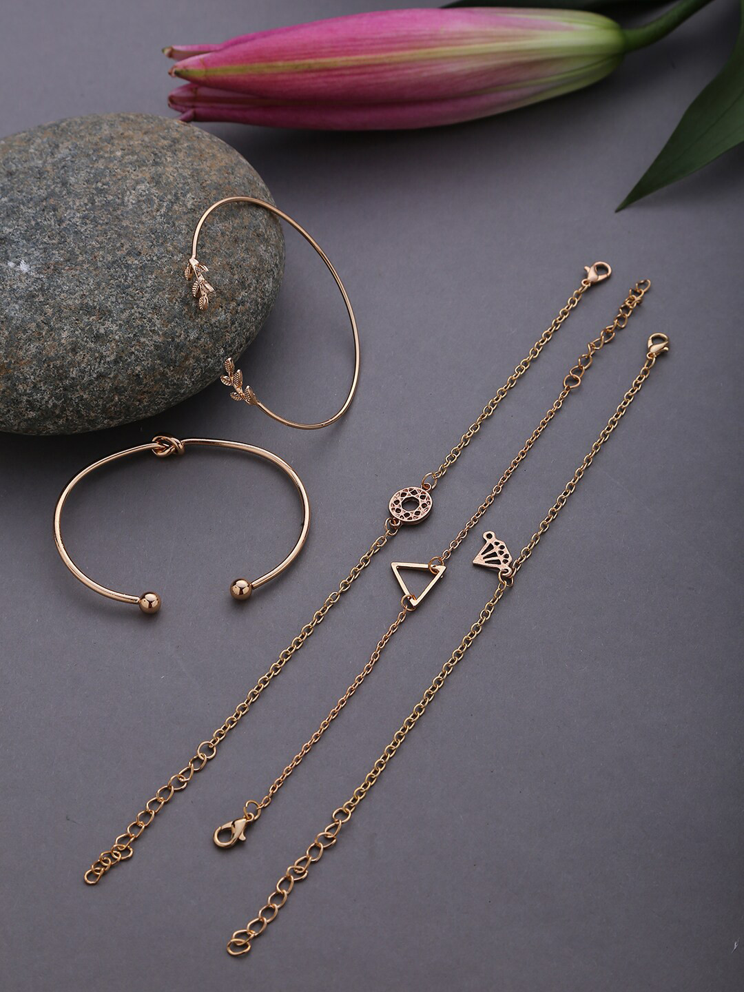 SOHI Women Pack Of 5 Gold-Plated Cuff Bracelets