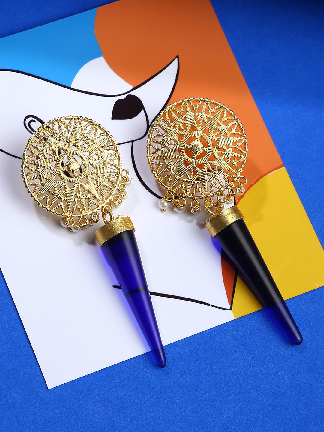 SOHI Gold-Plated Stone Studded Designer Circular Drop Earrings