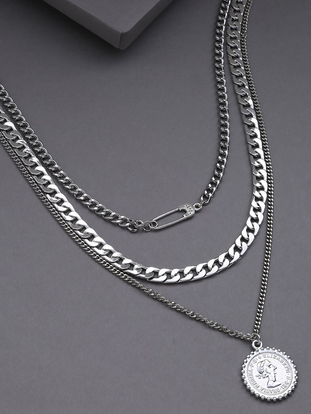 SOHI Set Of 3 Silver-Plated Layered Chain