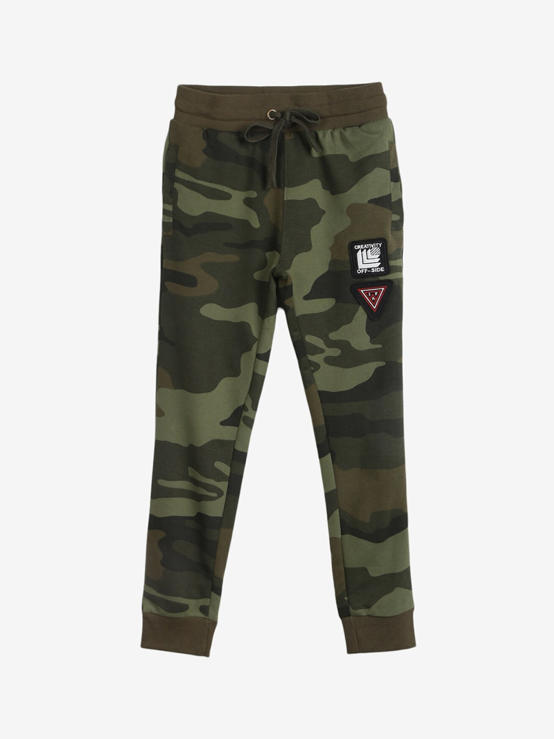 Alan Jones Boys Green & Khaki Printed Regular Joggers