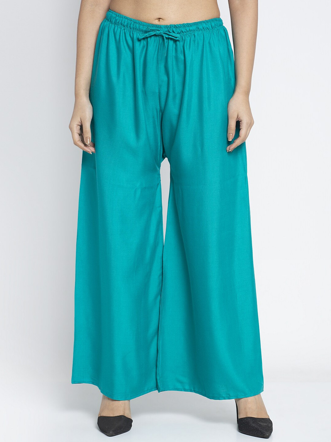 Jinfo Women Turquoise Blue Flared Ethnic Palazzos