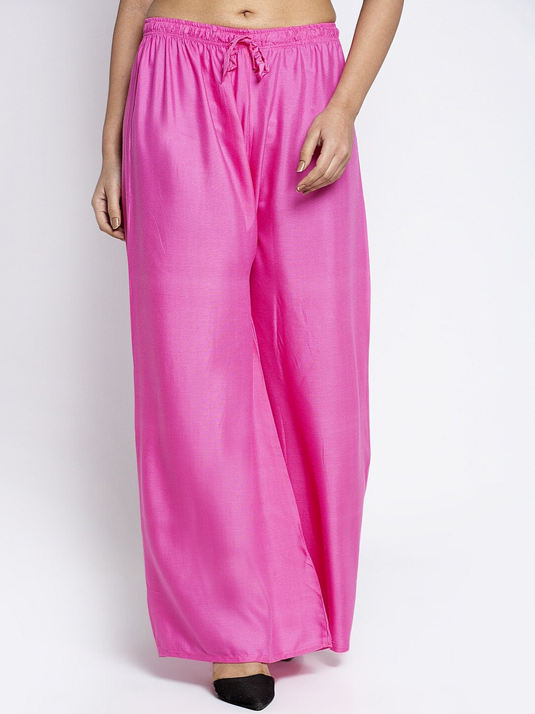 Jinfo Women Pink Flared Knitted Ethnic Palazzos
