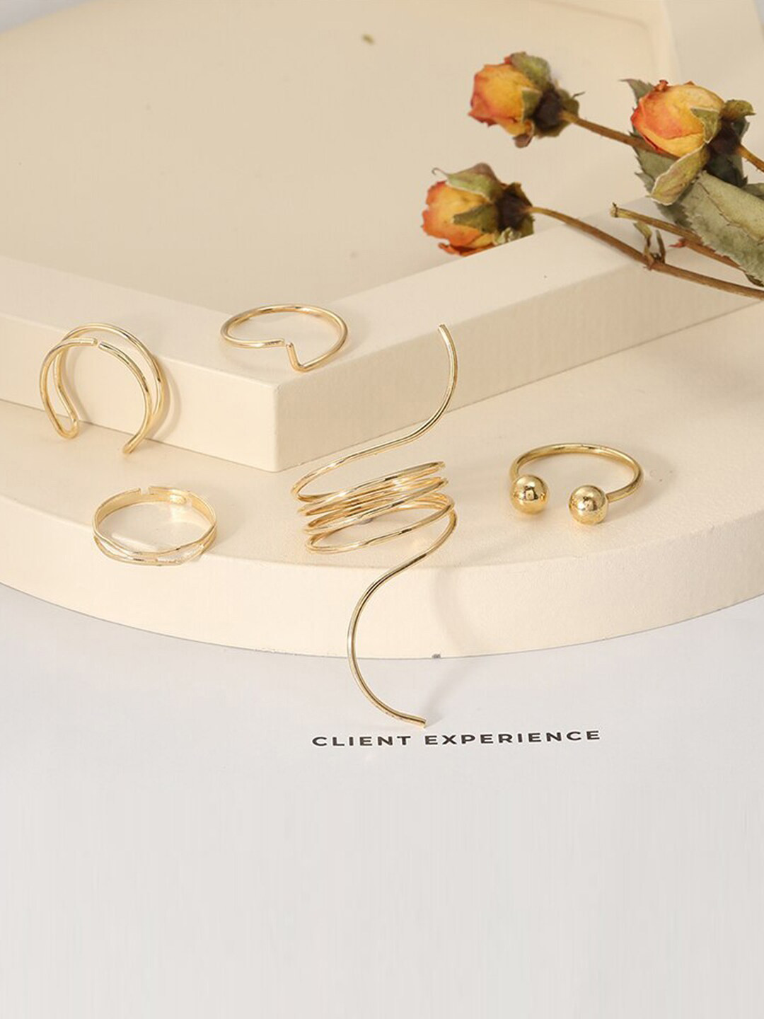 Jewels Galaxy Set Of 5 Gold-Plated & Design Deatailed Finger Ring