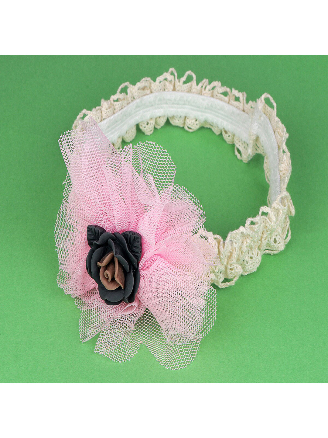 Jewelz Girls Pink & Black Crochet Hairband