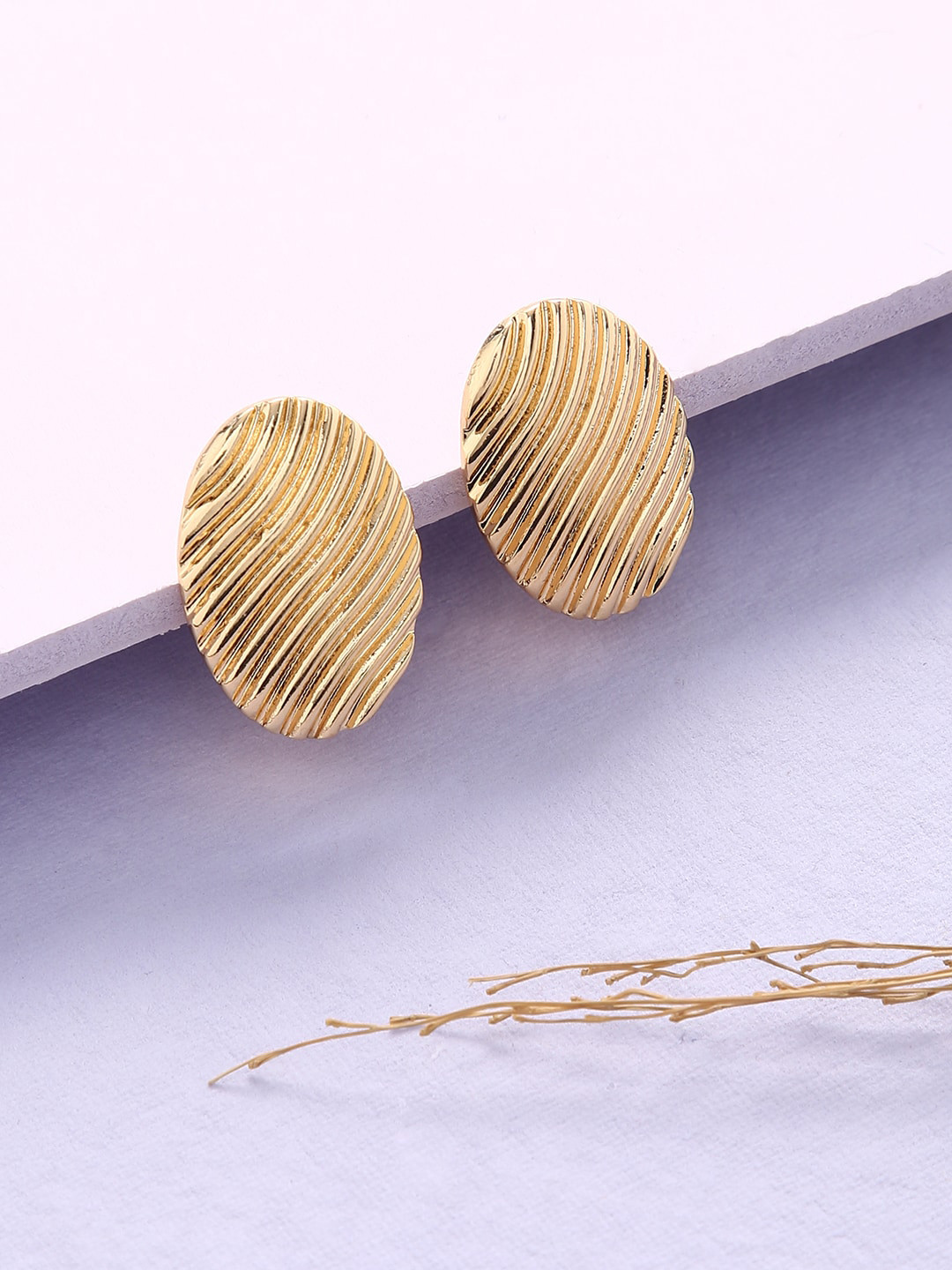 justpeachy Gold-Toned Oval Shaped Stud Earrings