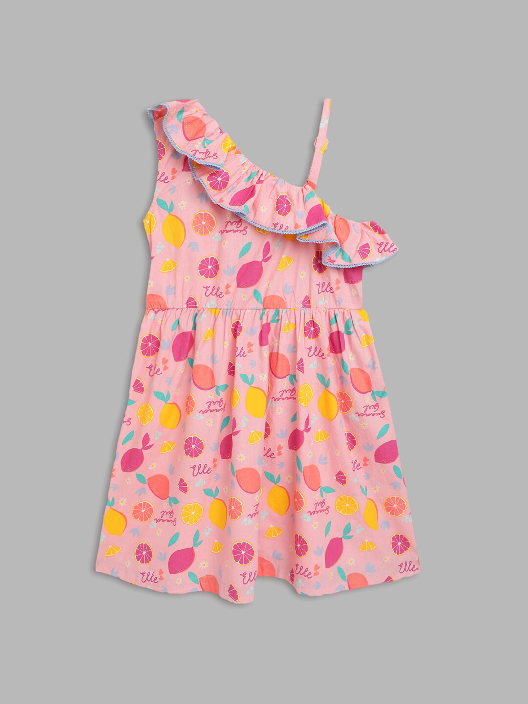 ELLE Pink One Shoulder A-Line Pure Cotton Dress