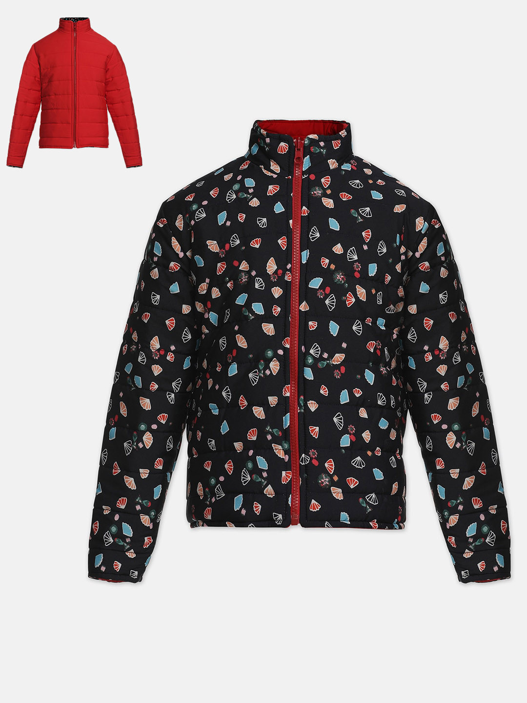 Oxolloxo Girls Navy Blue Reversible Outdoor Bomber Jacket