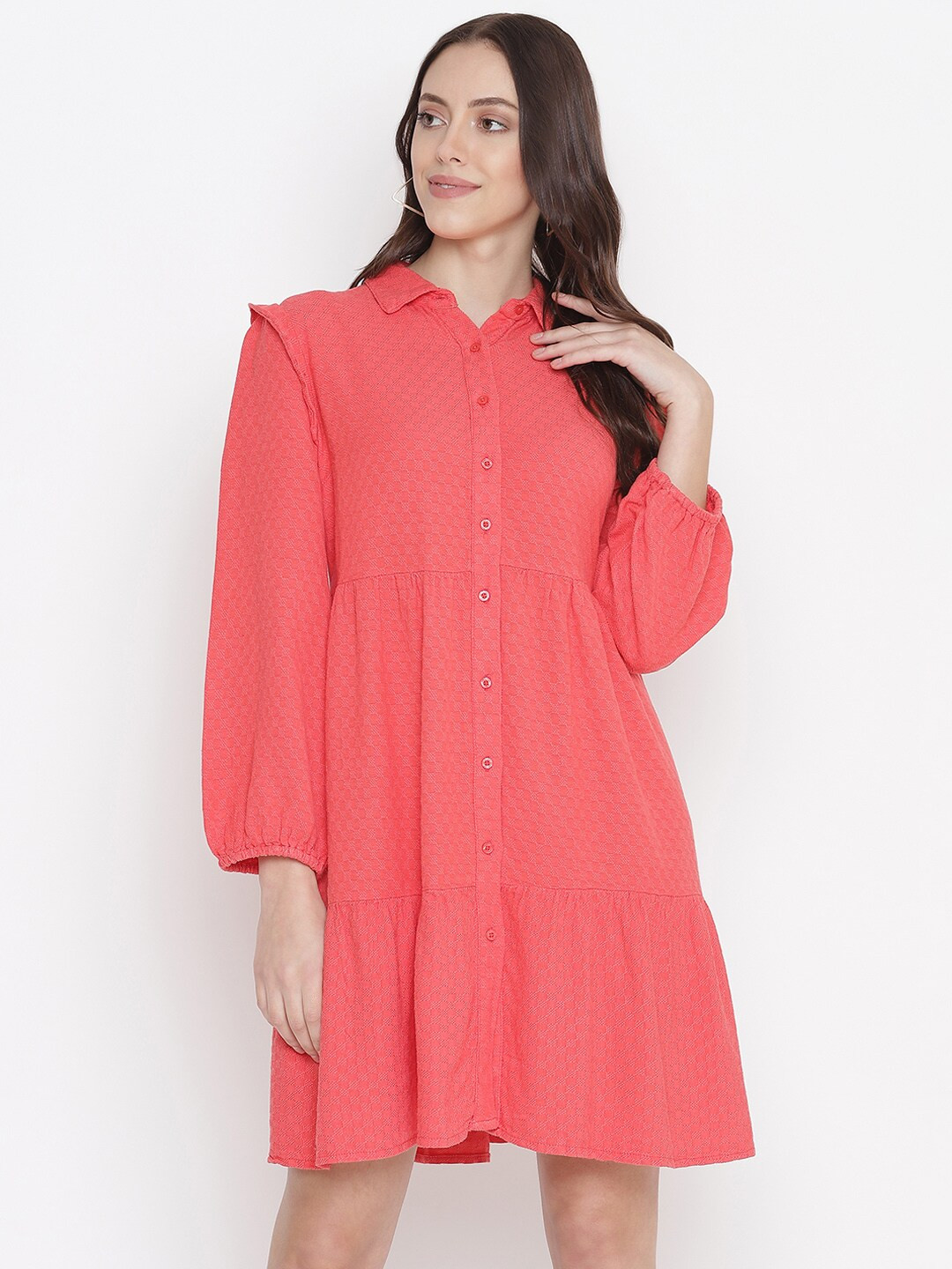 Oxolloxo Orange Cotton Shirt Dress