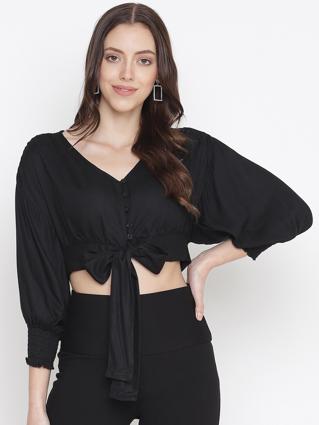 Oxolloxo Black Tie Knot Crop Top