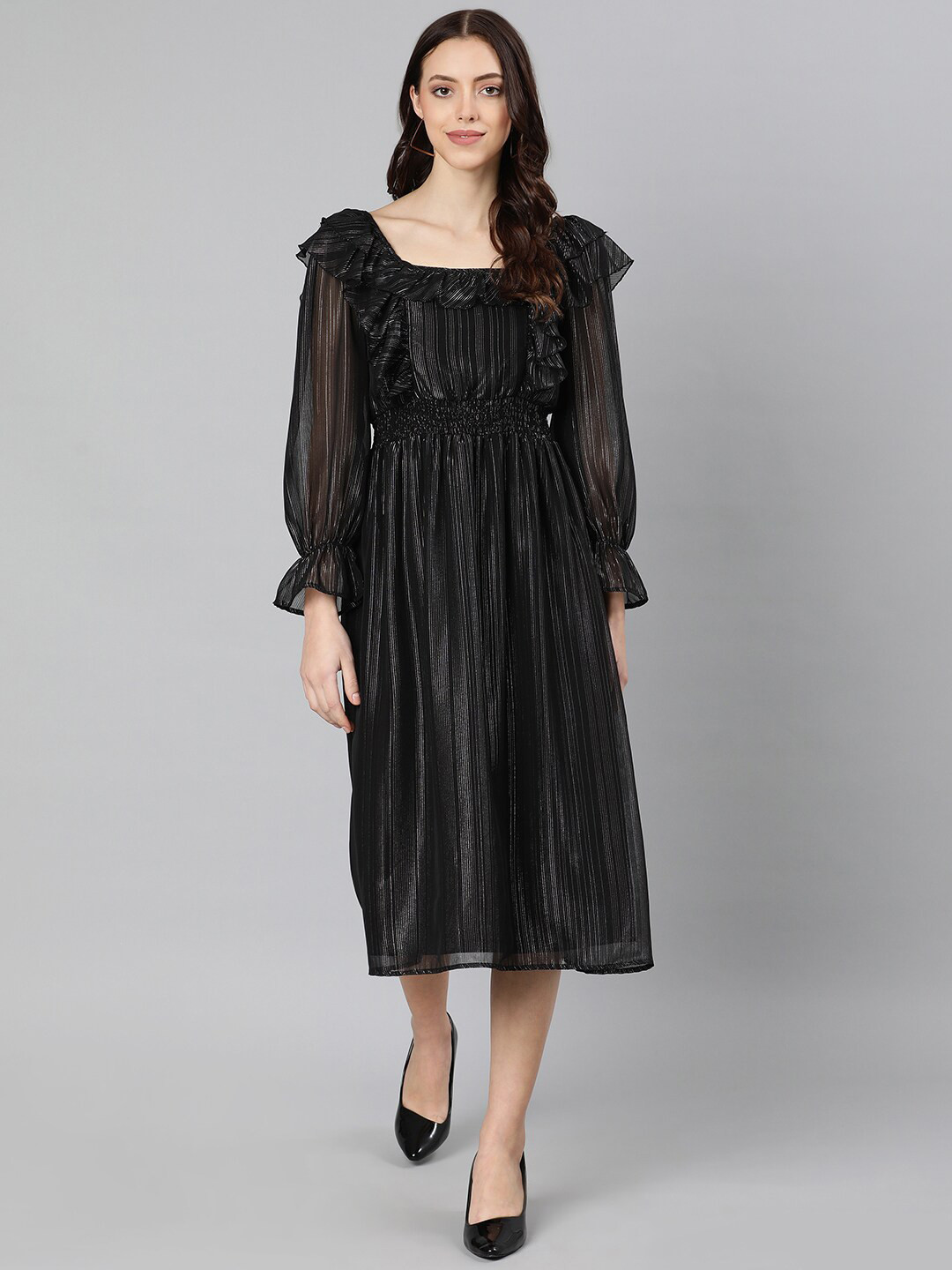 Oxolloxo Black Fit & Flare Midi Dress