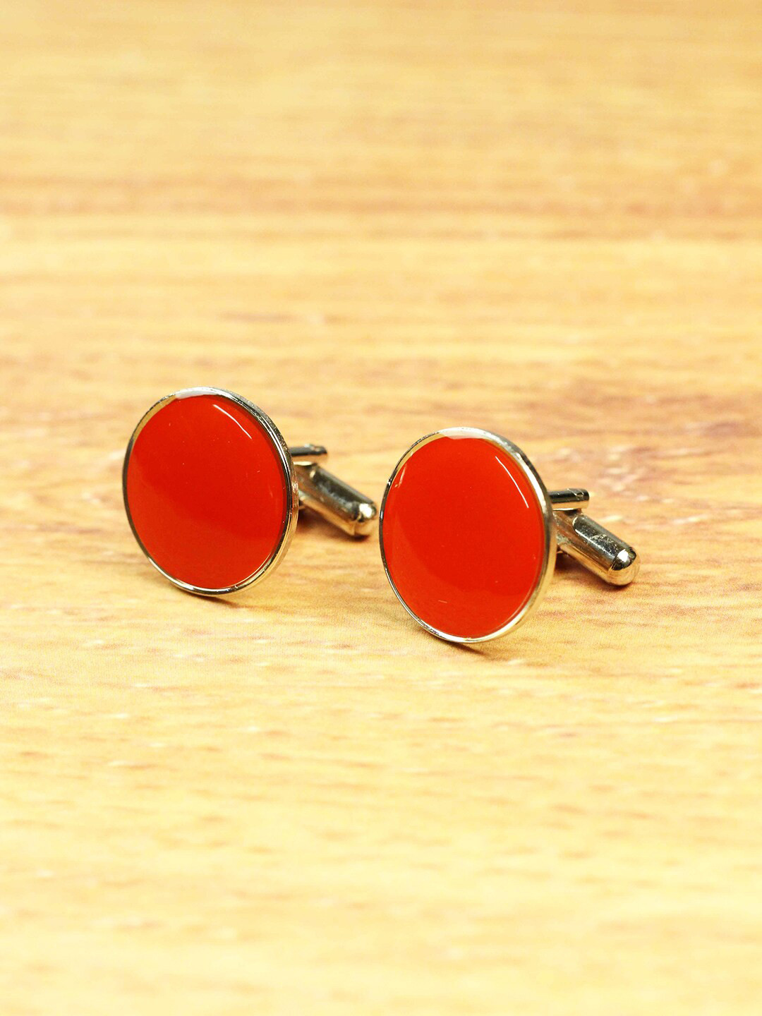 Tossido Men Orange & Gold-Toned Solid Round Metal Cufflinks