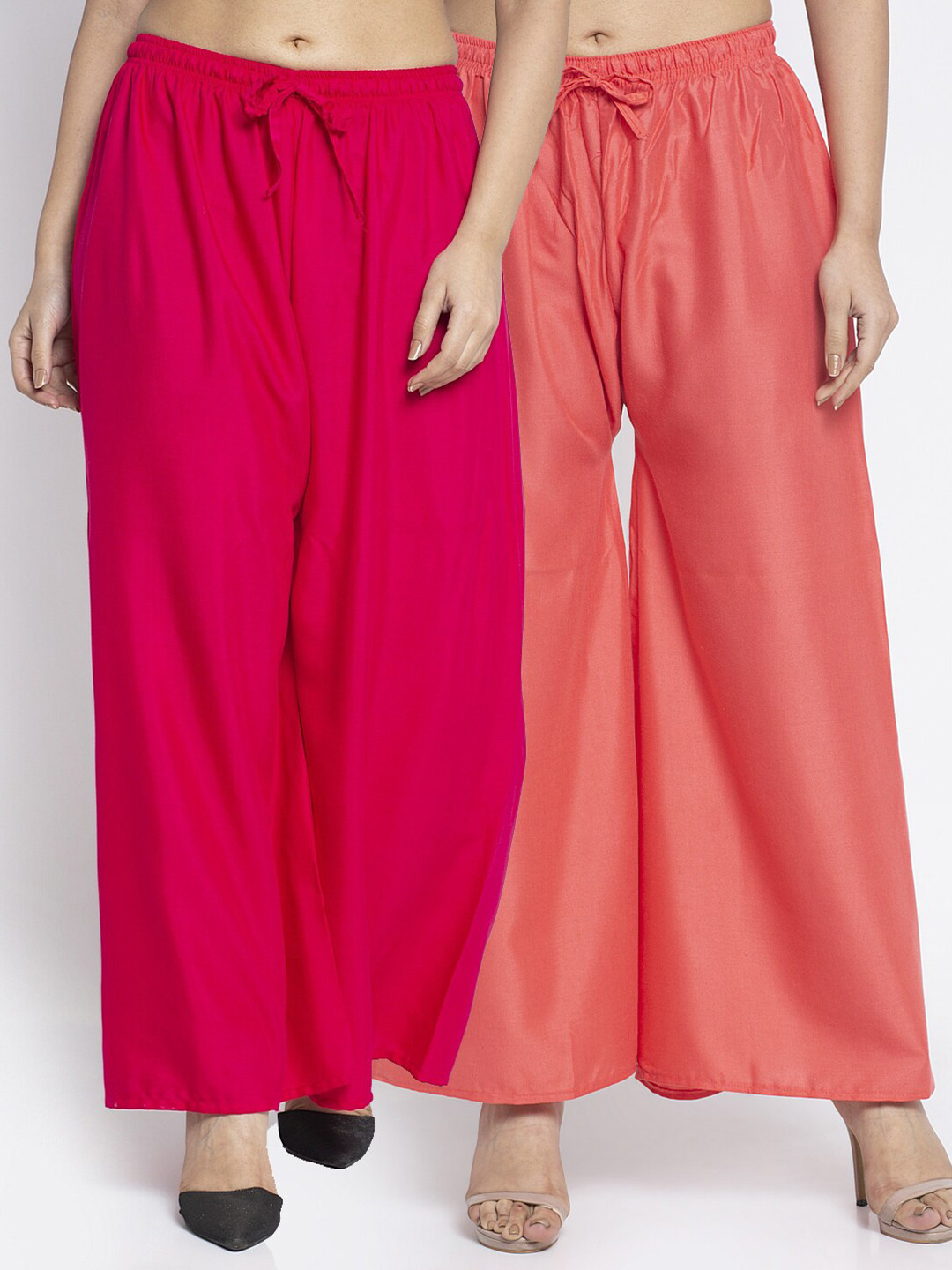 Jinfo Women Pink & Peach Set Of 2 Solid Flared Fit Palazzo