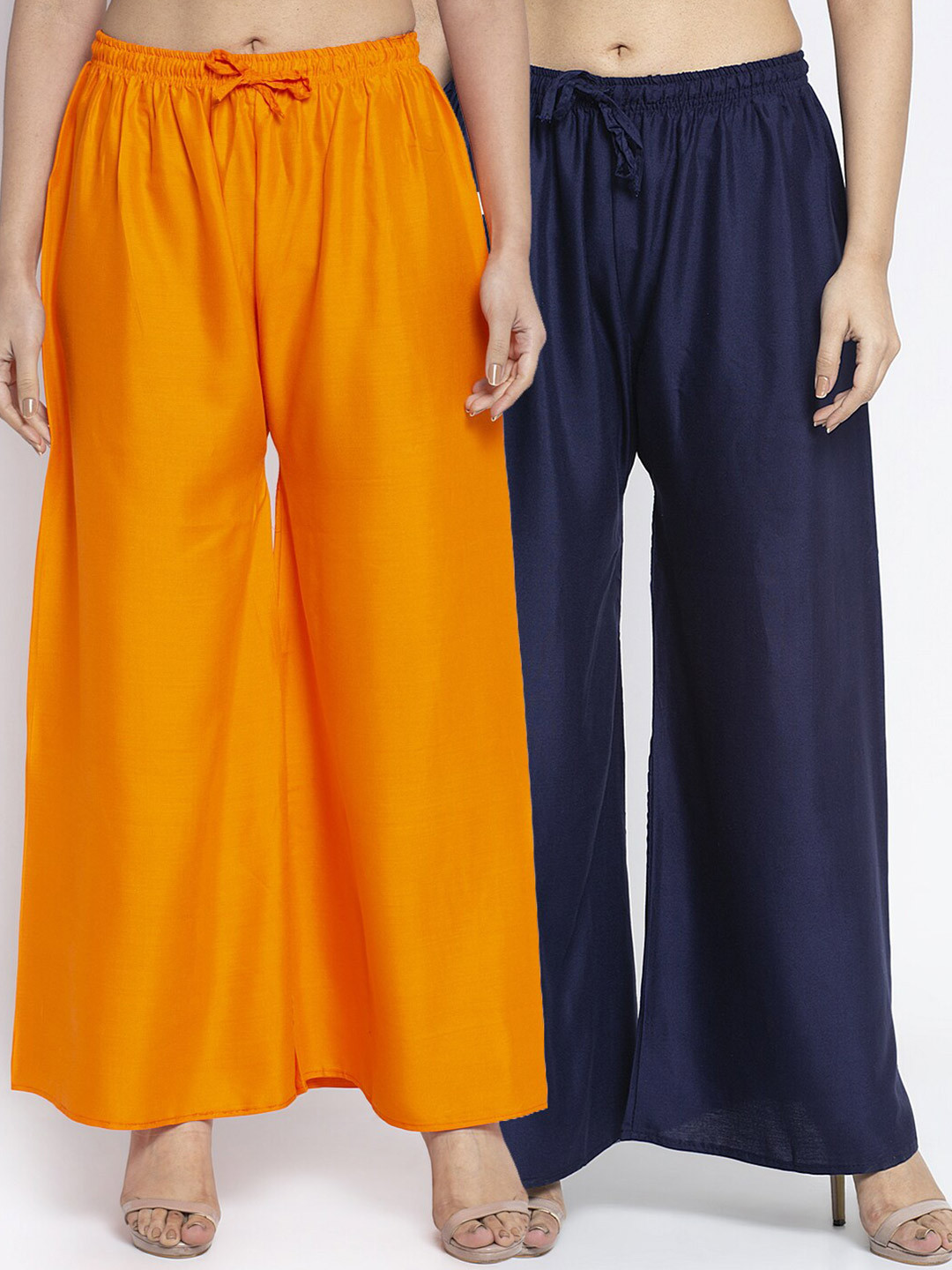 Jinfo Women Orange & Navy Blue Set Of 2 Solid Flared Fit Palazzo
