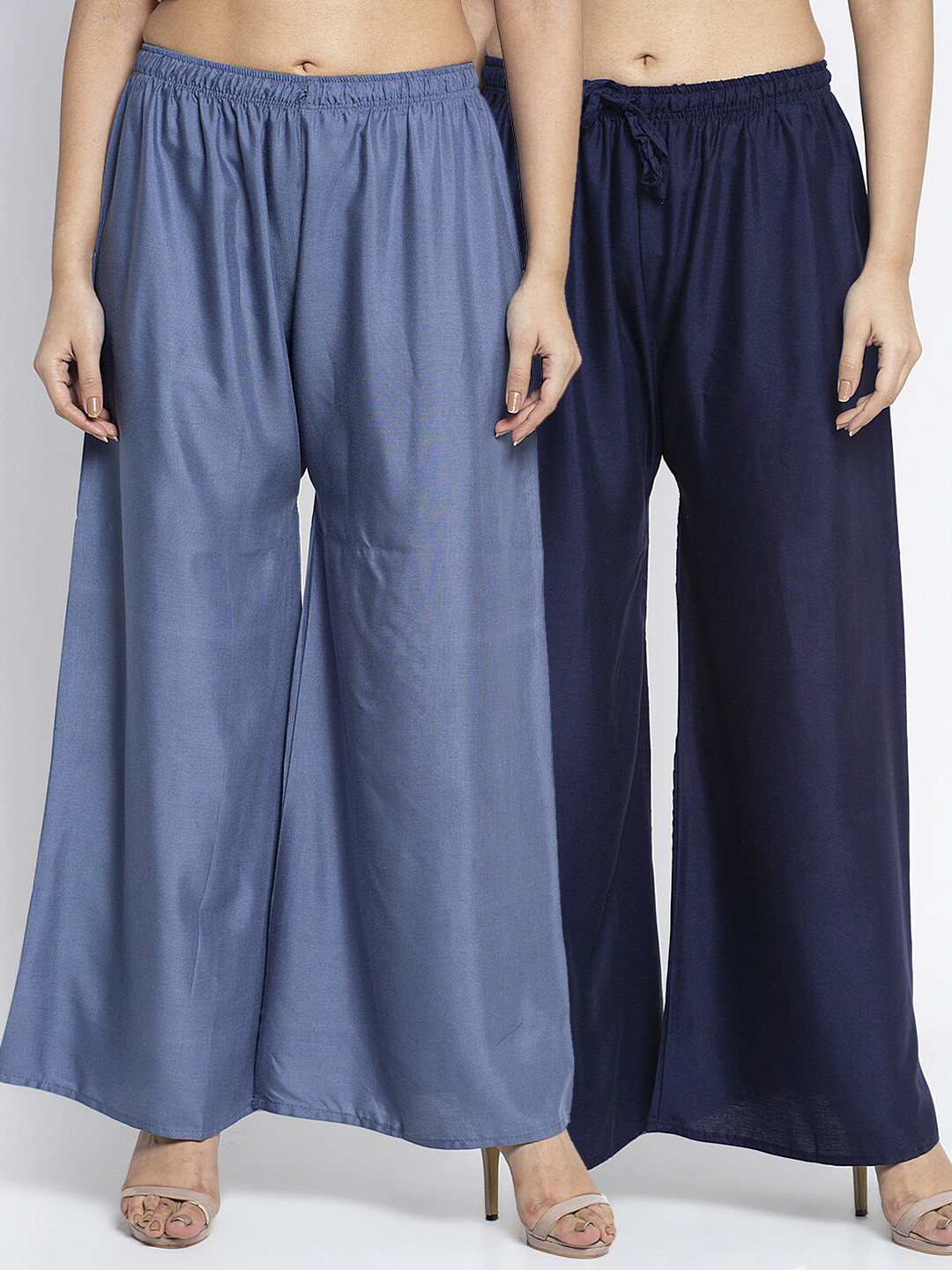 Jinfo Women Grey & Navy Blue Set of 2 Flared Knitted Ethnic Palazzos