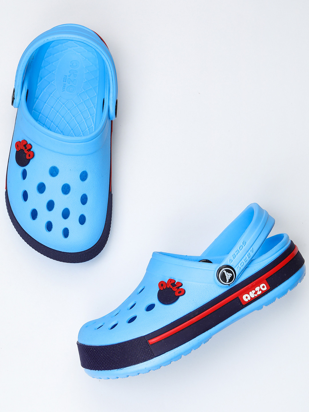 ABROS Unisex Kids Blue & Red Rubber Clogs