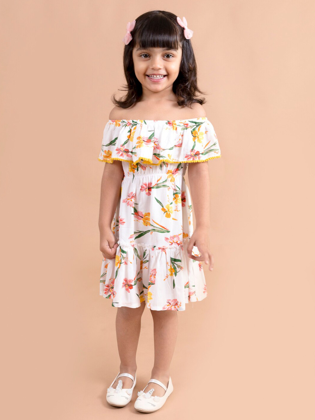 pspeaches White Floral Off-Shoulder A-Line Dress