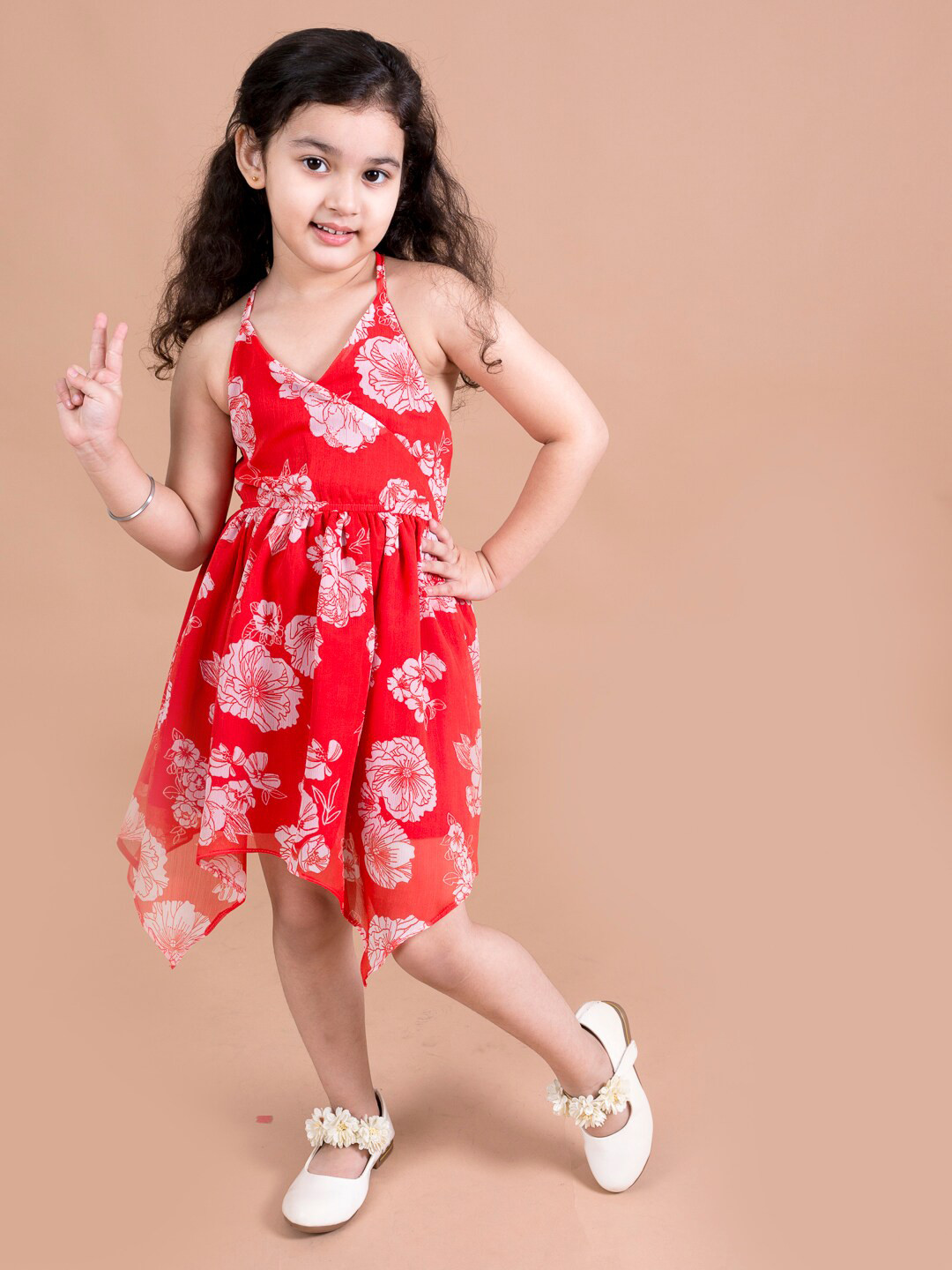 pspeaches Red Floral Printed Chiffon Dress