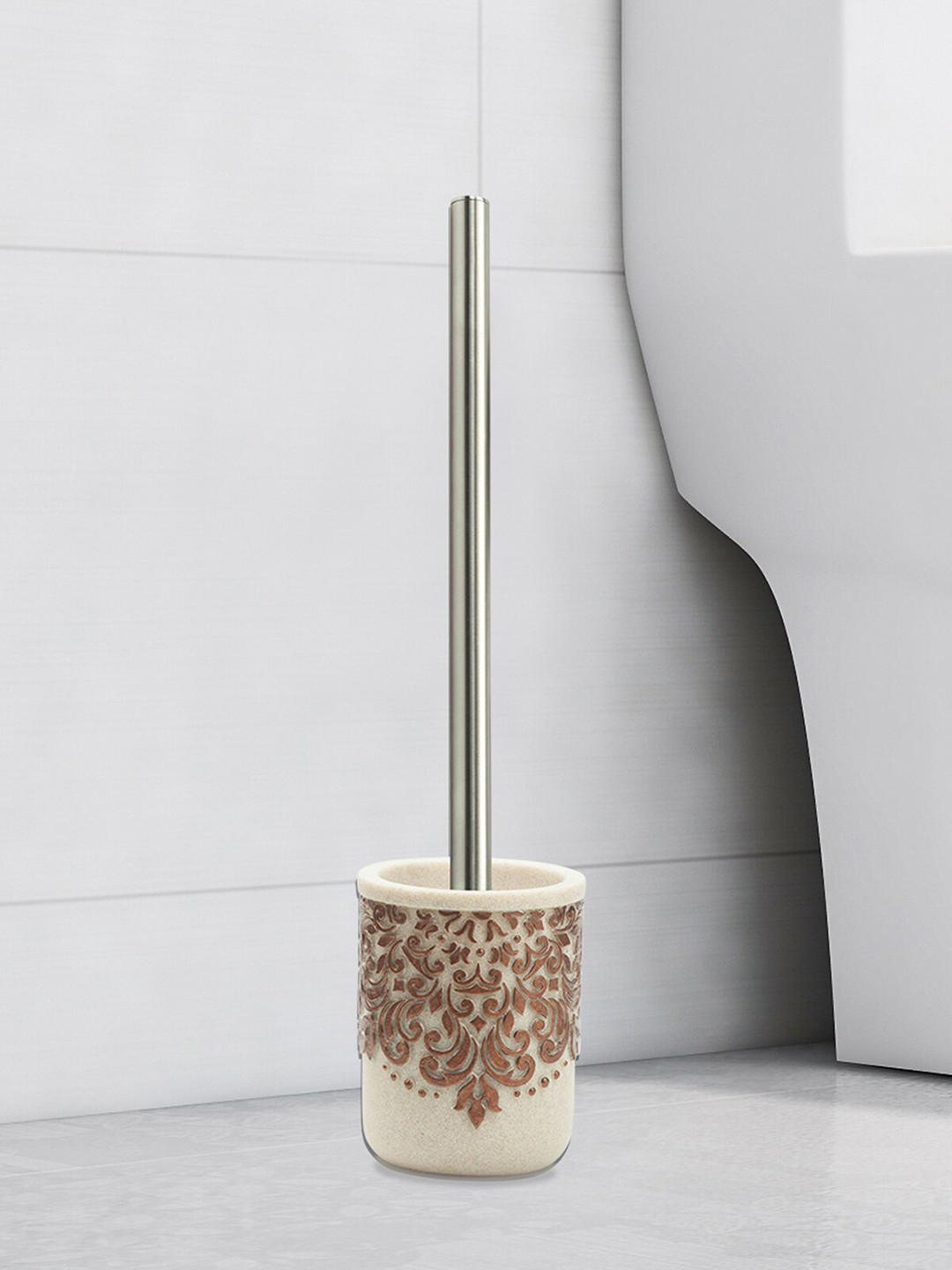 OBSESSIONS Brown & Beige Freestanding Polyresin Toilet Brush With Holder