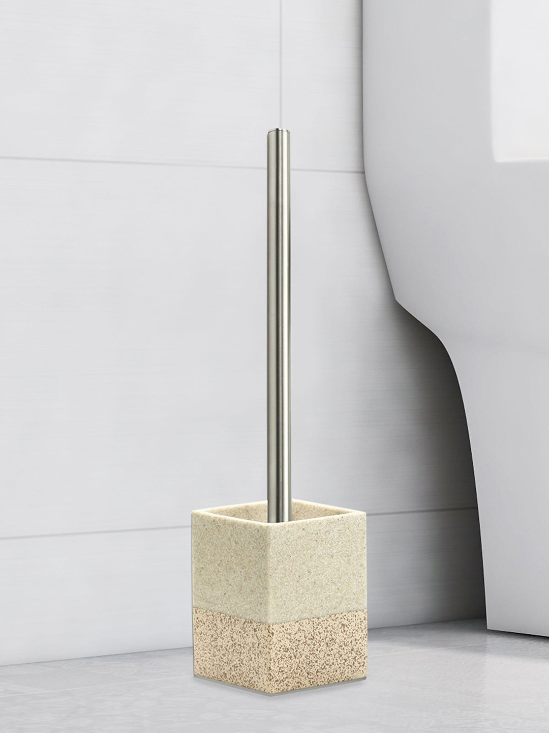 OBSESSIONS Beige & Brown Freestanding Polyresin Toilet Brush with Holder