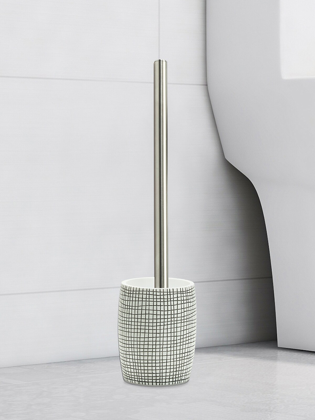 Obsessions Black & White Polyresin Toilet Brush with Holder