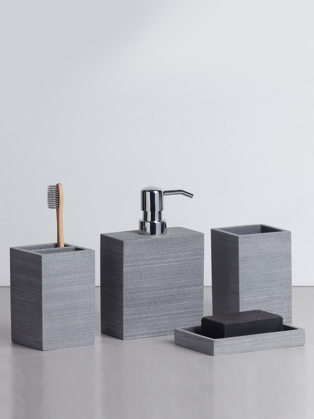 OBSESSIONS Grey Solid Polyresin Bathroom Set- 4 Pieces