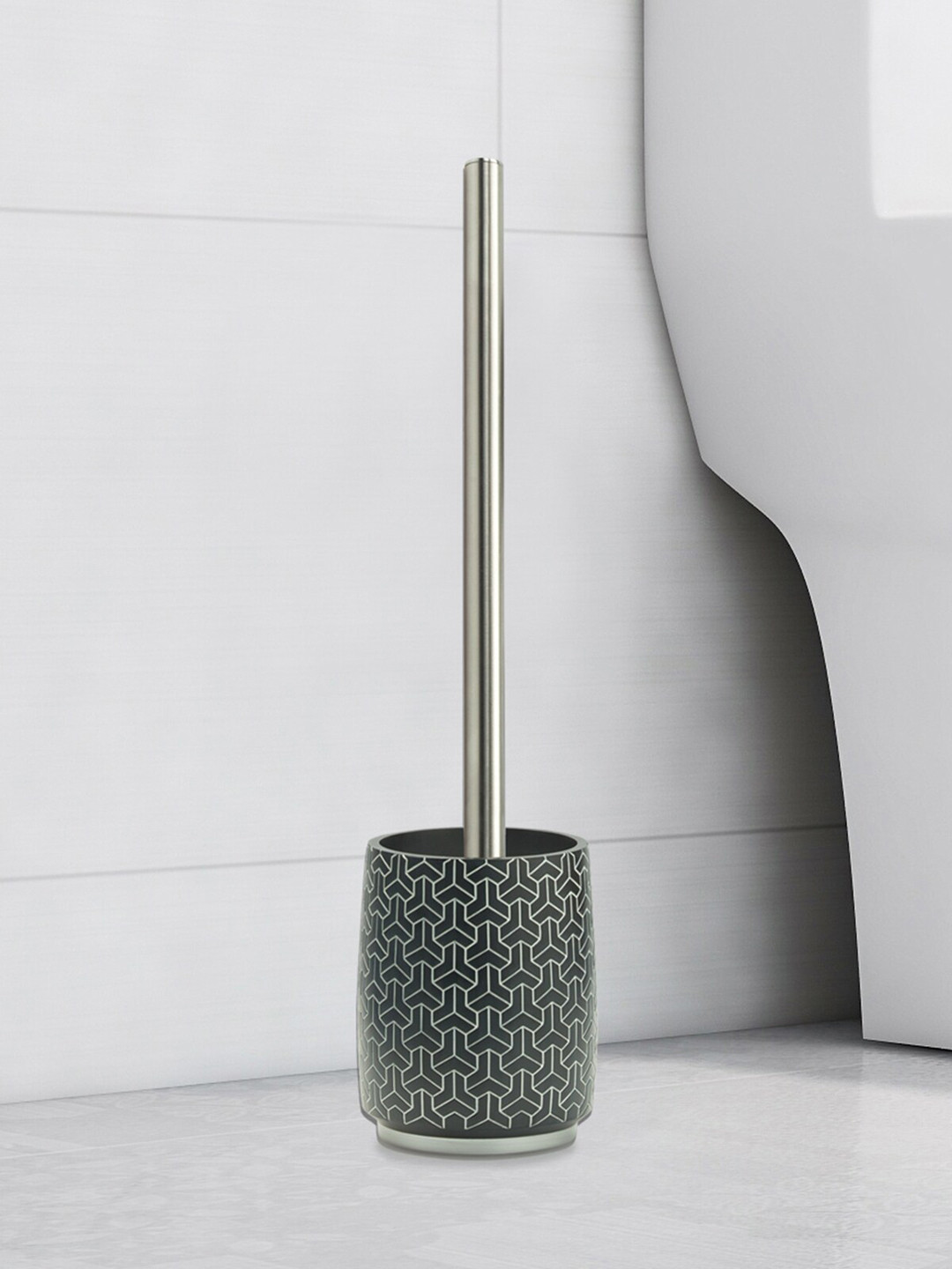 Obsessions  Black & Silver Polyresin Toilet Brush with Holder