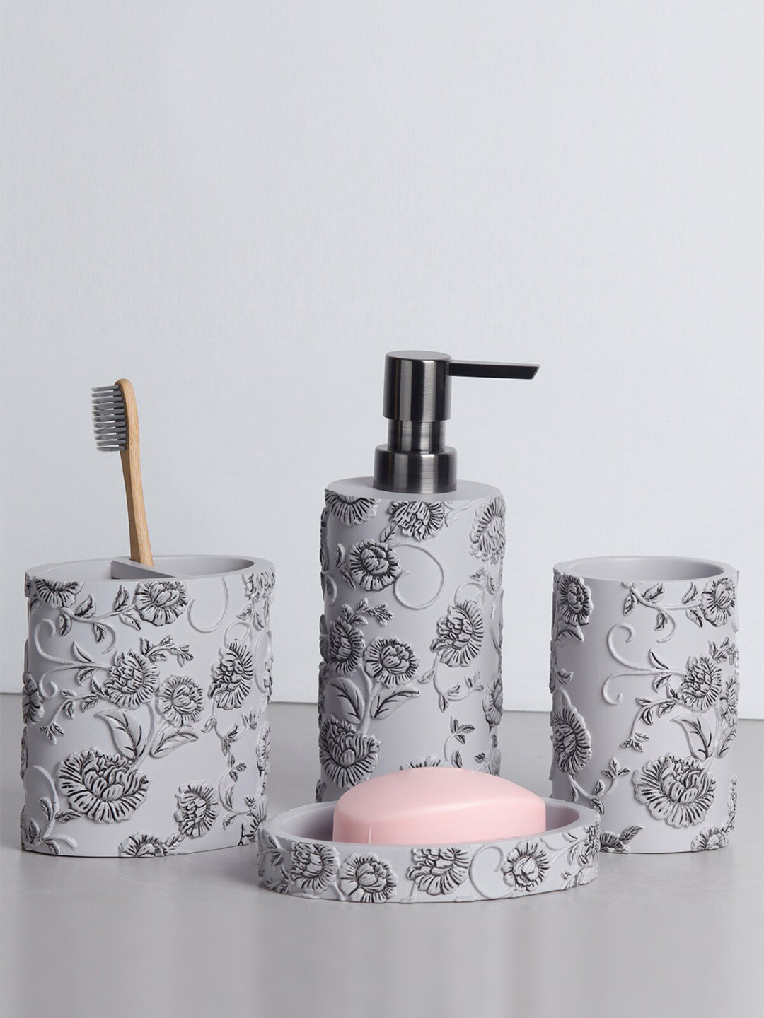 OBSESSIONS Grey Polyresin 4 Pcs Bathroom Set
