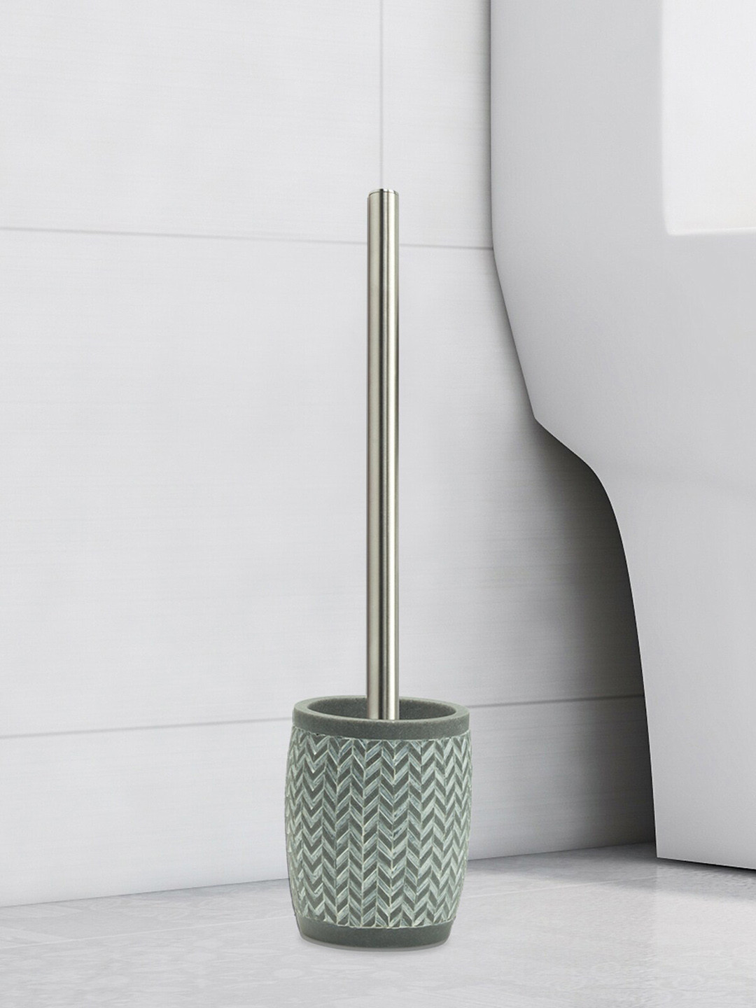 OBSESSIONS Grey Chevron Print Toilet Brush with Holder