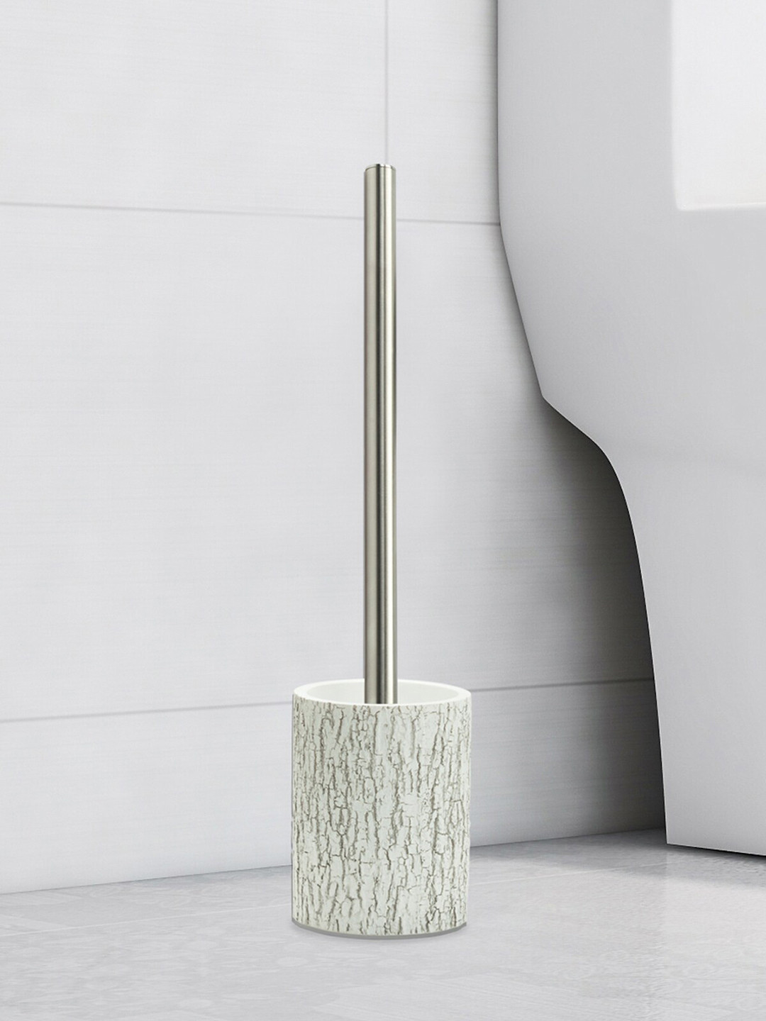 OBSESSIONS Grey & White Printed  Freestanding Polyresin Toilet Brush with Holder