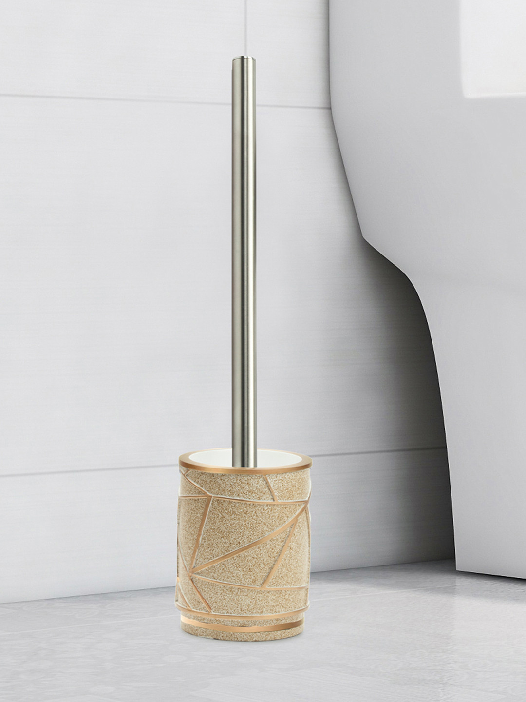 OBSESSIONS Gold-Toned & Beige Toilet Brush with Holder