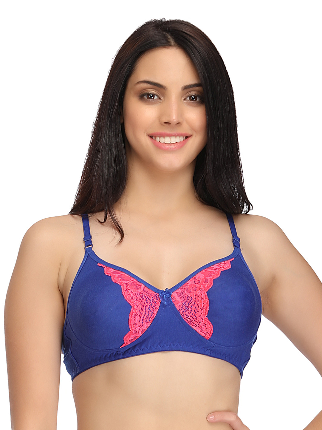 Clovia Cotton Non Padded Non-Wired Lacy Full Cup Bra - Blue