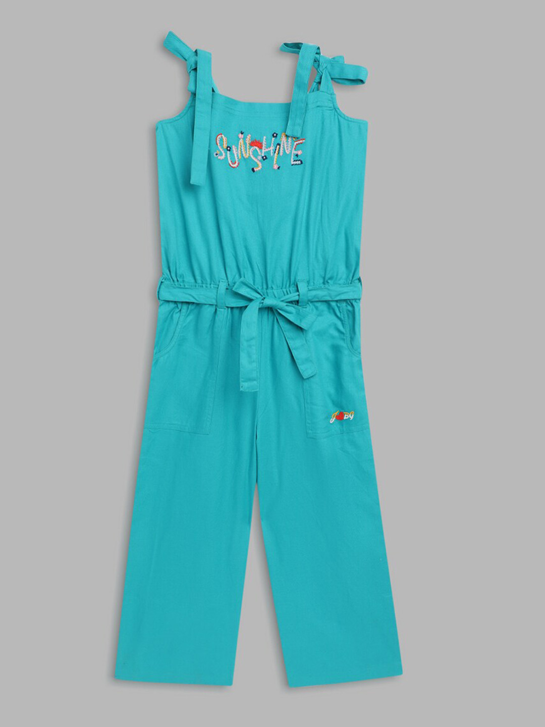 Blue Giraffe Girls Cotton Blue Basic Jumpsuit