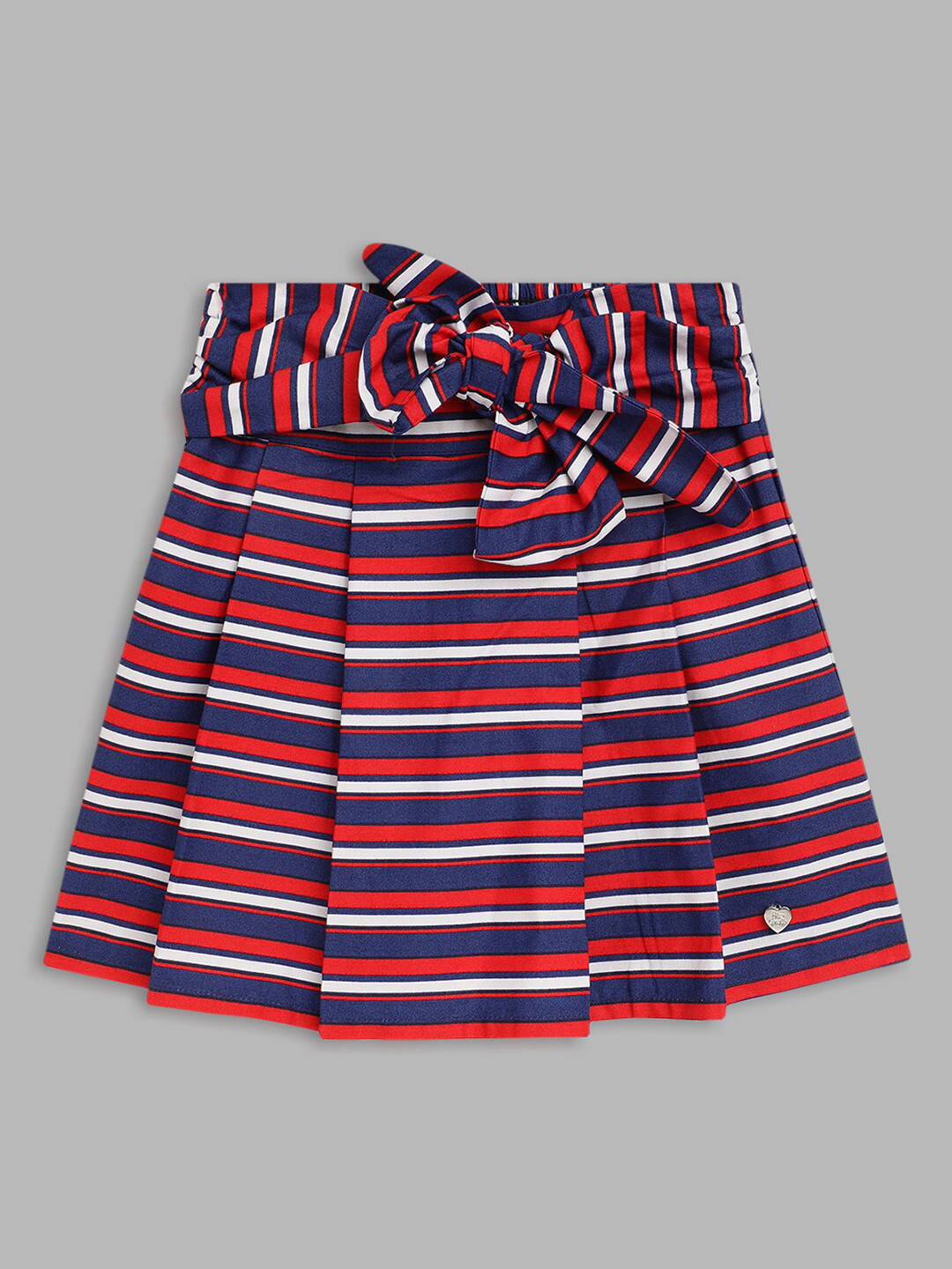 Blue Giraffe Girls Blue & Red Striped Pleated Pure Cotton Skirt