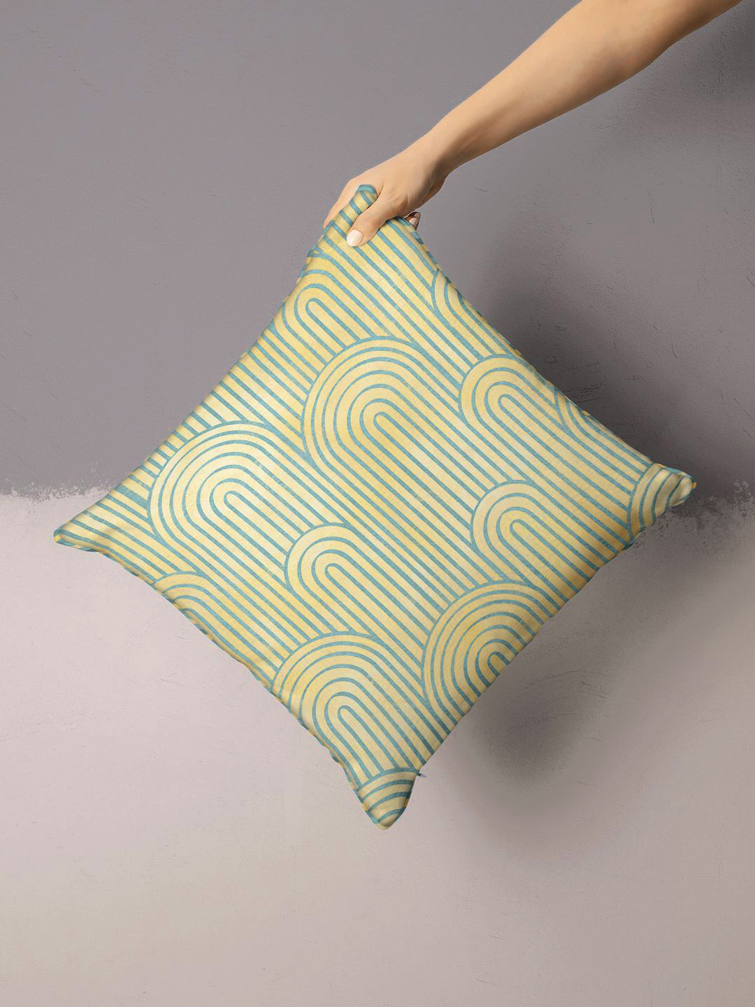 BIANCA Beige & Yellow Geometric Square Cushion Covers