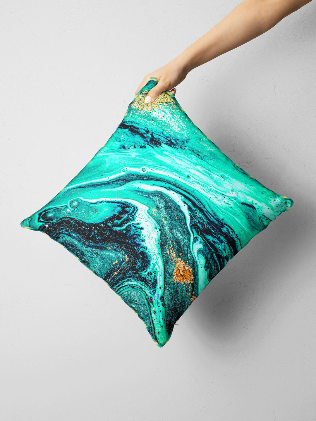 BIANCA Teal & Blue Abstract Square Cushion Covers