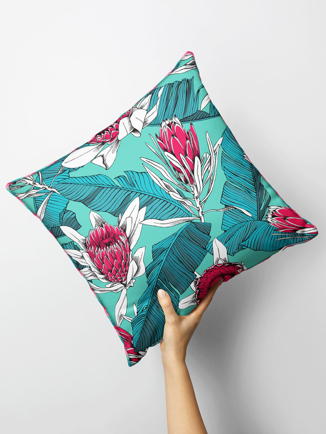 BIANCA Coral Floral Silk Linen Anti-Wrinkle Square Cushion Cover -15.7x15.7In
