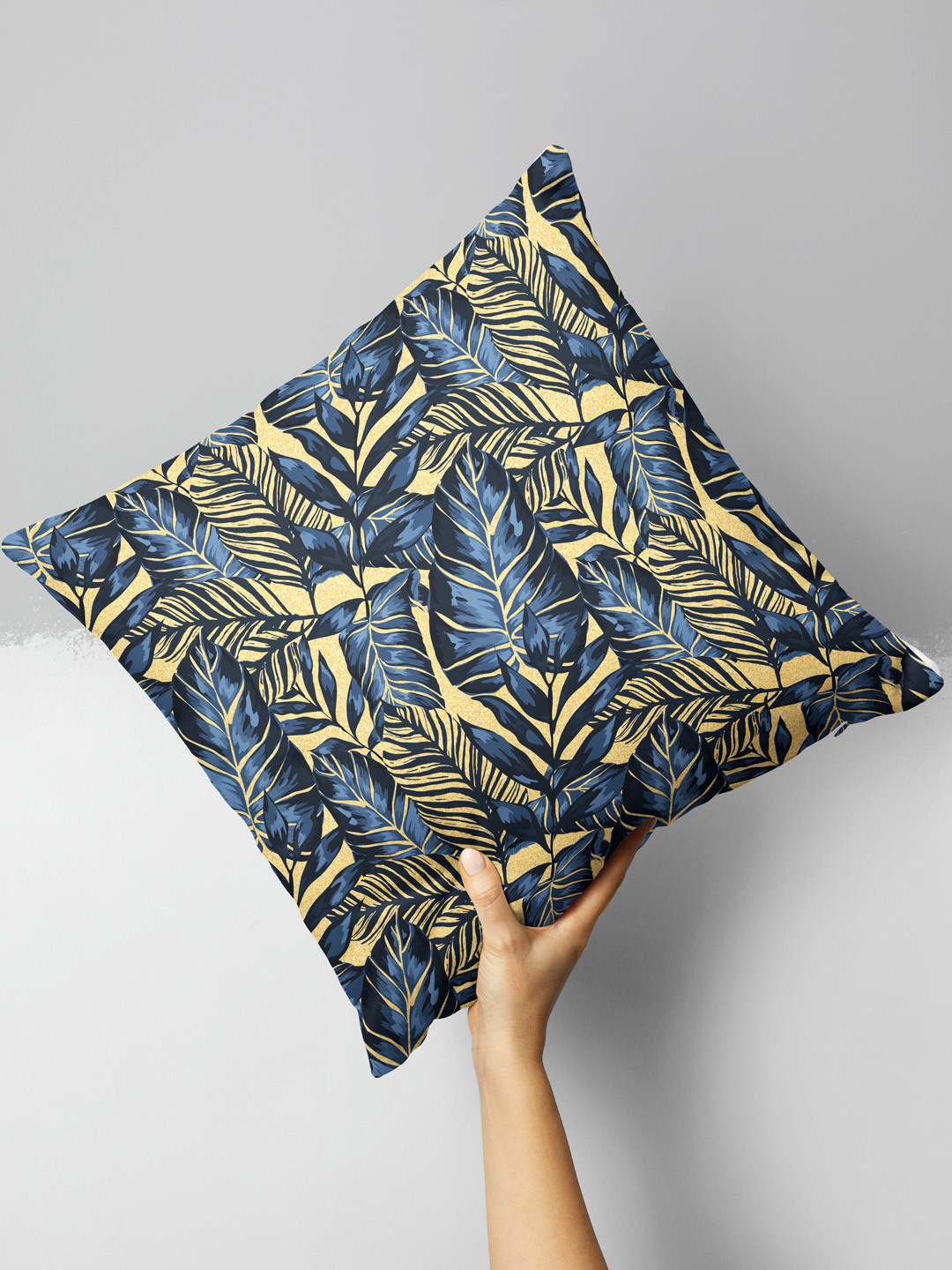 BIANCA Navy Blue Abstract Polyester Anti-Wrinkle Square Cushion Cover -16x16In