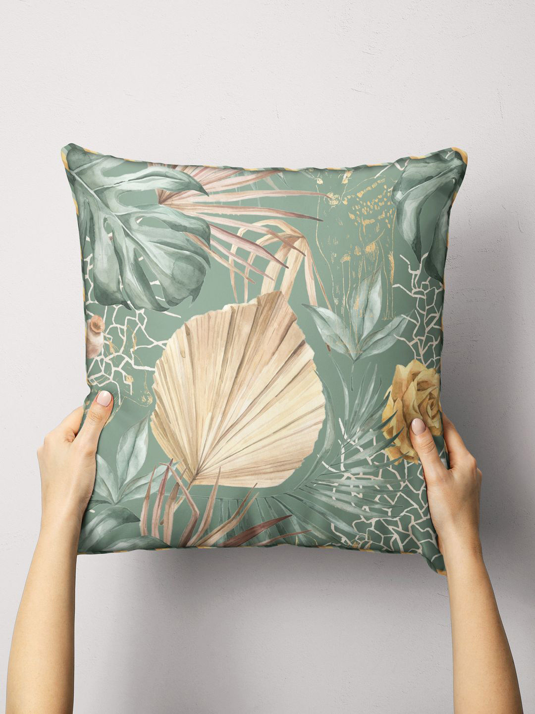 BIANCA Green & Tan Floral Square Cushion Covers