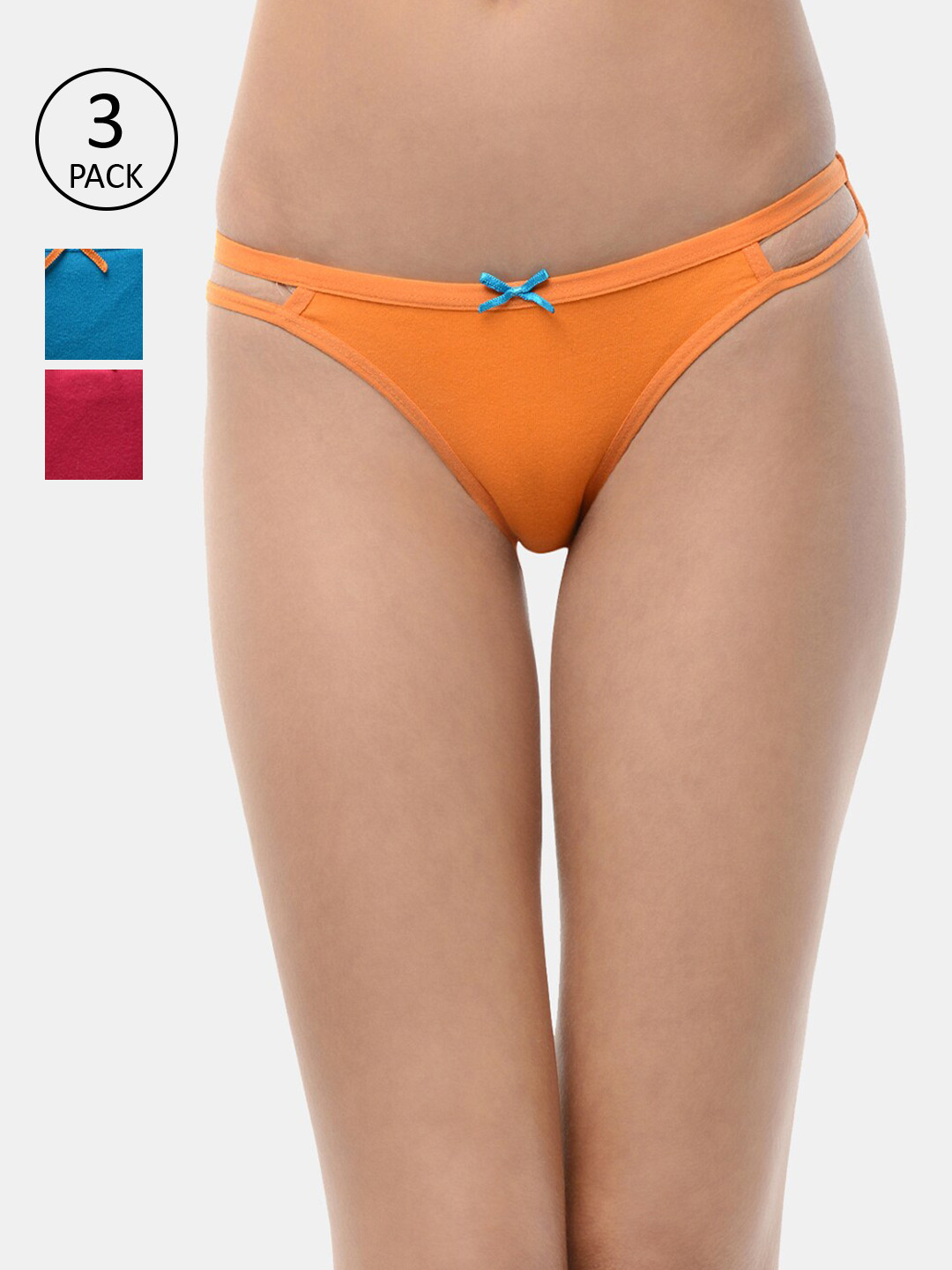 Leading Lady Women Pack Of 3 Blue & Pink Solid Bikini Briefs kary-3-SB-RN-OR-Sky