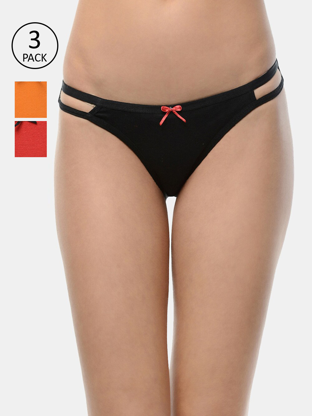 Leading Lady Women Black & Red Pack Of 3 Solid Bikini Brief kary-3-RD-BLK-OR