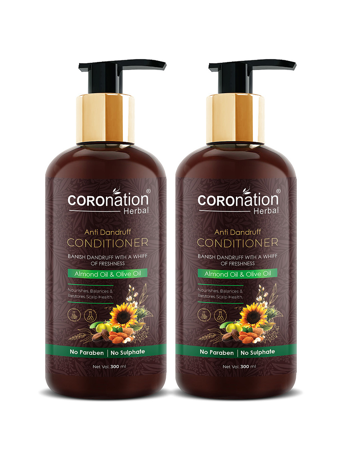 COROnation Herbal Set of 2 Anti Dandruff Conditioner with Almond Oil-Olive Oil 300 ml each