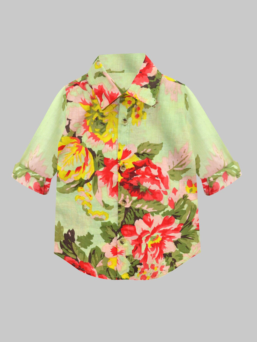 A T U N Boys Sea Green Classic Floral Printed Pure Cotton Casual Shirt