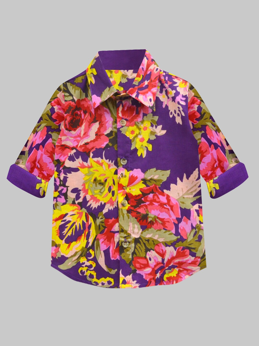 A.T.U.N. Boys Violet Classic Floral Printed Pure Cotton Regular Fit Casual Shirt